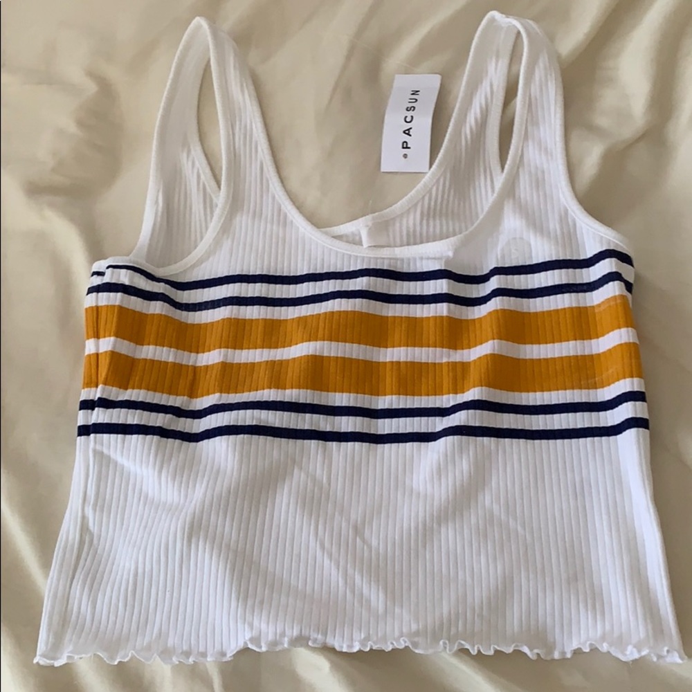 Blue Yellow and White cropped Pacsun tank top